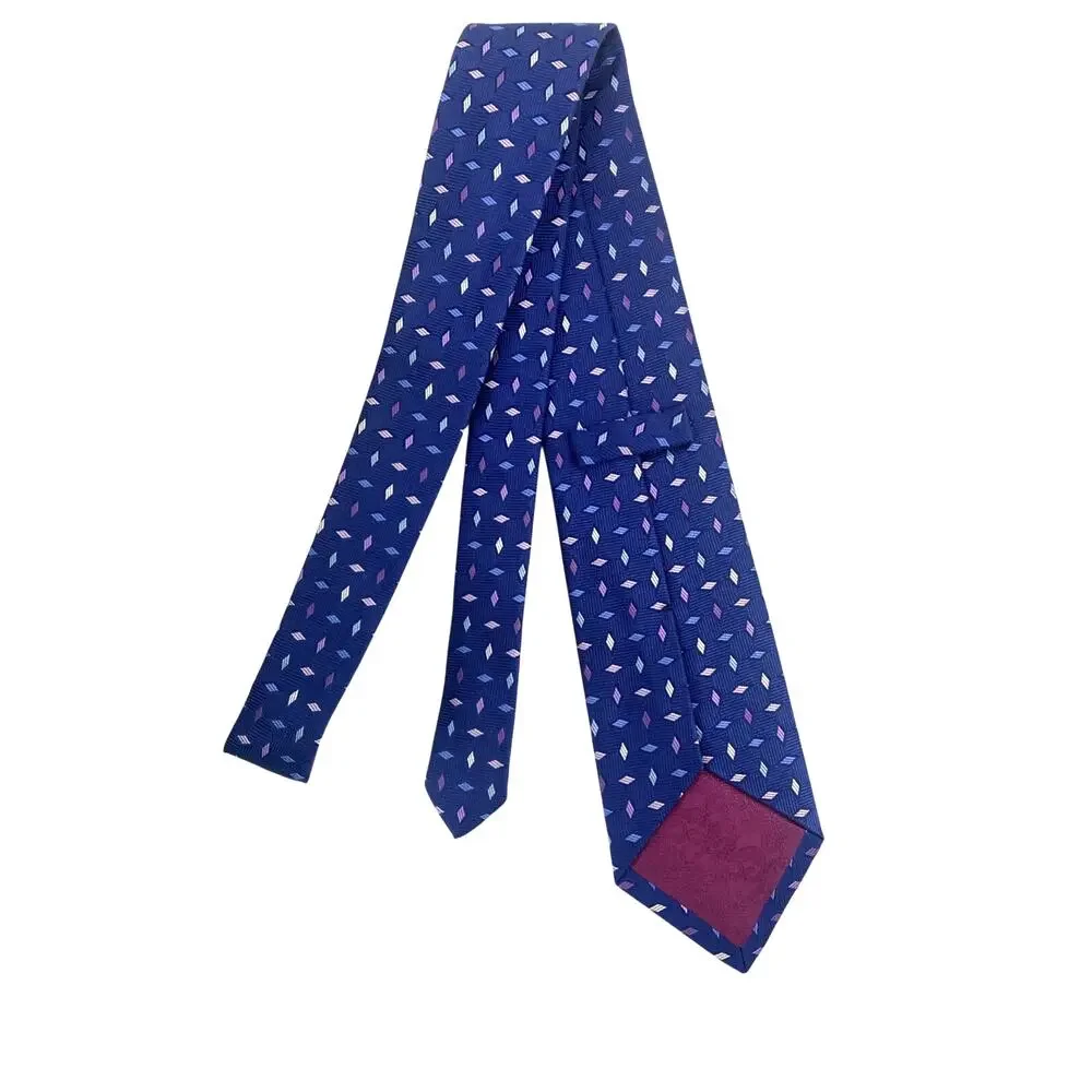 Turnbull & Asser 100% Silk Tie for Men Blue Purple White Diamonds 57.5”x3.5”